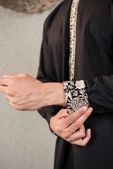 Tasuvure X MW BLACK KURTA SET WITH BLACK GARA GLAZED JACKET