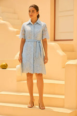 Tasuvure X MW  Blue daylily midi dress