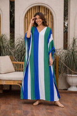 Tasuvure X MW Blue Green and white stripe kaftan