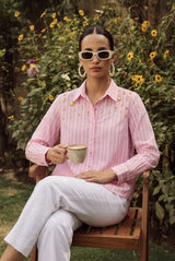 Tasuvure X MW Brass Hanging stripe shirt - Pink