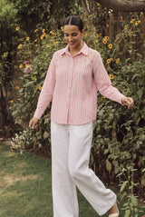 Tasuvure X MW Brass Hanging stripe shirt - Pink