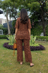 Tasuvure X MW Dark brown schiffli co-ord set