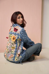 Tasuvure X MW Denim Jacket with 3D Floral Applique - Blue