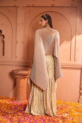 Tasuvure X MW Divine Embroidered Cape With Lace Dori Sharara - Nude