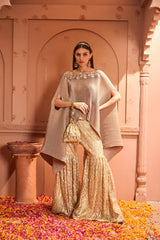 Tasuvure X MW Divine Embroidered Cape With Lace Dori Sharara - Nude