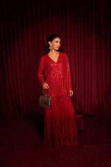 Tasuvure X MW Inaari Red Embroidered Sharara Set