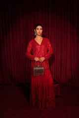 Tasuvure X MW Inaari Red Embroidered Sharara Set