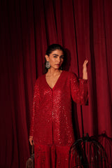 Tasuvure X MW Inaari Red Embroidered Sharara Set