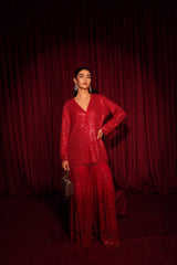 Tasuvure X MW Inaari Red Embroidered Sharara Set