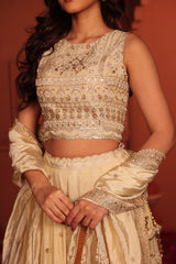 Tasuvure X MW Inaaya Cutdana Embroidered Lehenga Set with Dupatta - Ivory