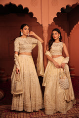 Tasuvure X MW Inaaya Cutdana Embroidered Lehenga Set with Sleeves and Dupatta - Ivory