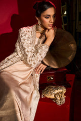 Tasuvure X MW  Inaaya Embroidered Long Jacket With Pant - Nude