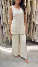 Tasuvure X MW Inaaya Incut Cutdana Embroidered Sharara Set - Ivory