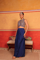 Tasuvure X MW indian / fusion wear Dua Embroidered Blouse With Dhoti Skirt - Blue