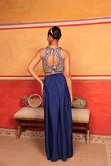 Tasuvure X MW indian / fusion wear Dua Embroidered Blouse With Dhoti Skirt - Blue