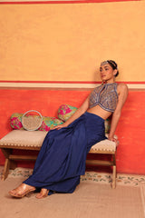 Tasuvure X MW indian / fusion wear Dua Embroidered Blouse With Dhoti Skirt - Blue