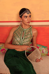 Tasuvure X MW indian / fusion wear Dua Embroidered Blouse with Dhoti Skirt - Green