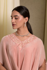 Tasuvure X MW indian / fusion wear Reyna Gara Glazed Embroidered Pleated V- Neck Cape Coordinated with Straight Pants - Pastel Pink