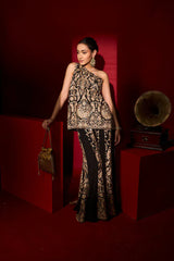 Tasuvure X MW Kritika J Aggarwal in MW One-shoulder Cape Set - Black and Gold