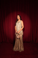 Tasuvure X MW Mirror work sharara set - Golden