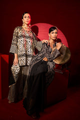 Tasuvure X MW  MW Inaaya Embroidered Long Jacket With Bustier and Skirt - Black