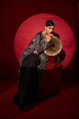 Tasuvure X MW  MW Inaaya Embroidered Long Jacket With Bustier and Skirt - Black