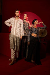 Tasuvure X MW  MW Inaaya Embroidered Long Jacket With Bustier and Skirt - Black