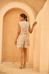 Tasuvure X MW MYRA MESH MAGNOLIA WAISTCOAT SHORTS SET - PINK