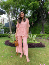 Tasuvure X MW Peach schiffli co-ord set