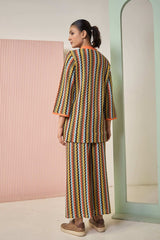 Tasuvure X MW Printed Crotchet Co-ord Set - Orange & Brown