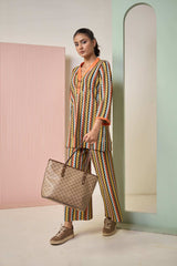 Tasuvure X MW Printed Crotchet Co-ord Set - Orange & Brown