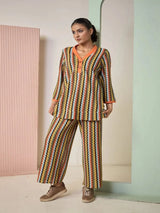 Tasuvure X MW Printed Crotchet Co-ord Set - Orange & Brown
