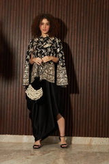 Tasuvure X MW Reyna Gara Glazed Cape Jacket With Slip Easy Dress- Black