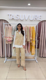Tasuvure X MW Reyna Gara Glazed Waist Coat With Coordinated Pants - Beige