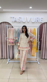 Tasuvure X MW Reyna Gara Rose Dust Kurta with Slit Pant - Beige