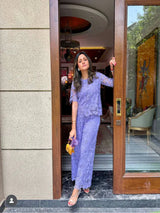 Tasuvure X MW Saachi Bhasin Daga in Lilac schiffli co-ord set