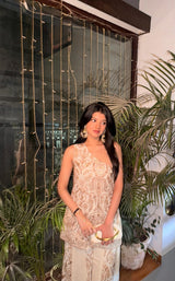 Tasuvure X MW Sharara Set Manvi Jain In MW One-shoulder Cape Set - ivory