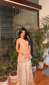 Tasuvure X MW Sharara Set Manvi Jain In MW One-shoulder Cape Set - ivory