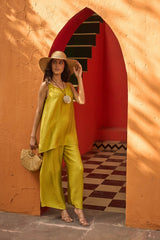 Tasuvure X MW Sleeveeless Top with Flared Pant Set - Green