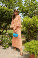 Tasuvure X MW Tahera Fatima in Peach cotton schiffli dress