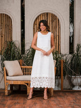 Tasuvure X MW White Linen Applique Dress