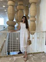 Tasuvure X MW White Linen Applique Dress