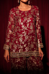 Tasuvure X MW Zaira Zardosi Sharara Set - Red