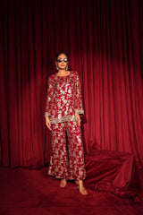 Tasuvure X MW Zaira Zardosi Sharara Set - Red