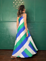 Mitaliwadhwa Blue Green and white stripe maxi