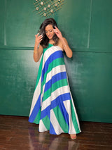 Mitaliwadhwa Blue Green and white stripe maxi