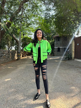 Mitaliwadhwa Neon Green Biker Jacket