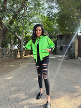 Mitaliwadhwa Neon Green Biker Jacket