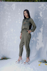 Mitaliwadhwa Olive Green Athleisure Set with Metallic Tassels