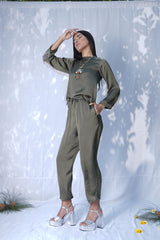 Mitaliwadhwa Olive Green Athleisure Set with Metallic Tassels